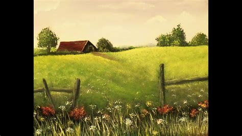 How to paint an EASY Farmhouse Landscape with Acrylic Paint, Lesson 3 Grass and flowers, - YouTube