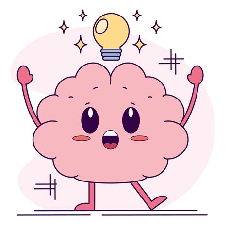 Isolated cute happy brain cartoon character with an idea Vector ...