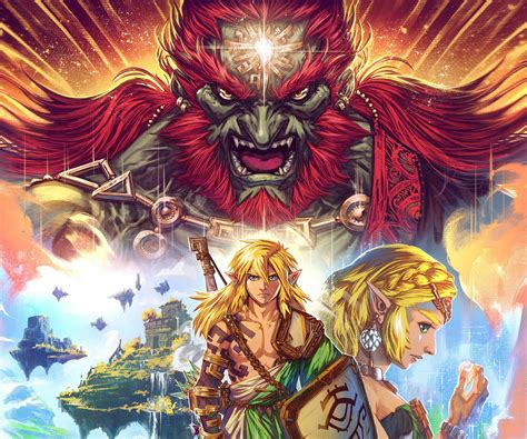 Epic HD Wallpaper: Ganondorf, Link, and Princess Zelda in Tears of the Kingdom by Andrea Guardino