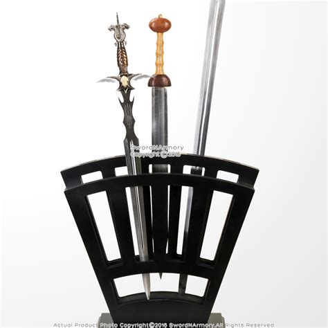 Black Wooden Vertical Display Stand Holds 9 Medieval Swords - Sword N ...