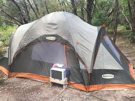 Texas camping in July. Rigged window AC unit, works great! : r/camping