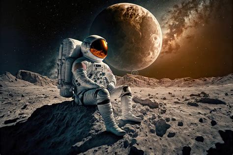 Astronaut Sitting on the Moon Enjoying Sunrise - AI Generative Stock ...