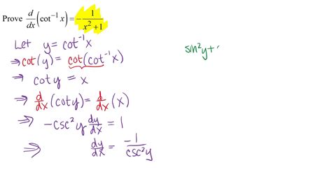 Prove Derivative of Inverse Cotangent - YouTube