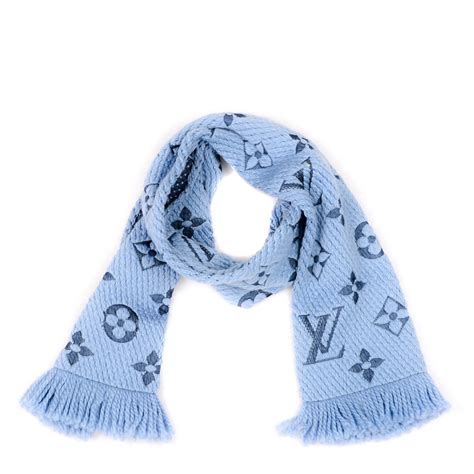 LOUIS VUITTON Wool Silk Logomania Scarf Blue 149311