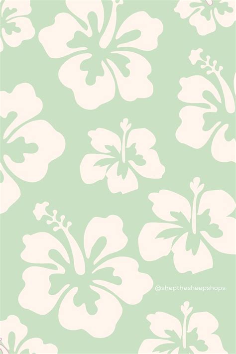 sage matcha green summery aesthetic surfer hibiscus pattern wallpaper background #hibiscus # ...