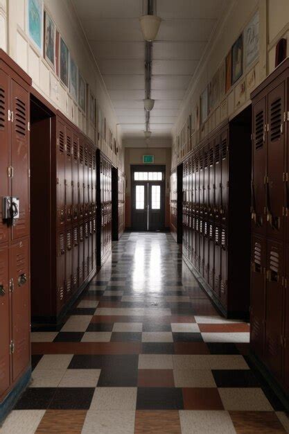 Premium AI Image | Empty school hallway with lockers on both sides ...