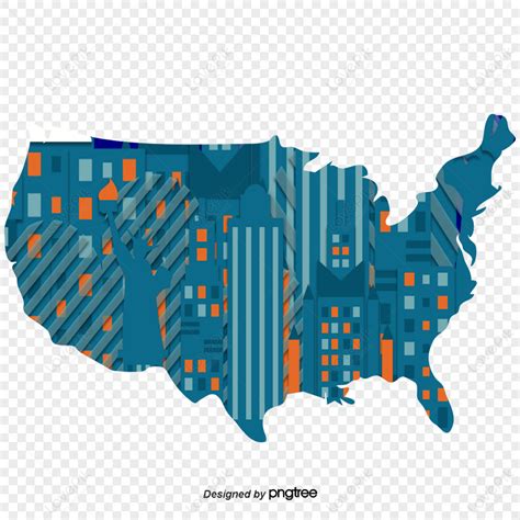 창의 미국지도 도시 일러스트 요소,지도 소재 PNG 일러스트 무료 다운로드 - Lovepik