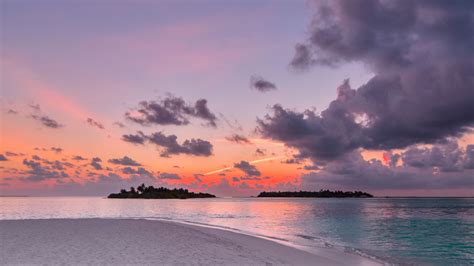 Download wallpaper 1600x900 beach, island, sunset, clouds, nature, 16:9 ...