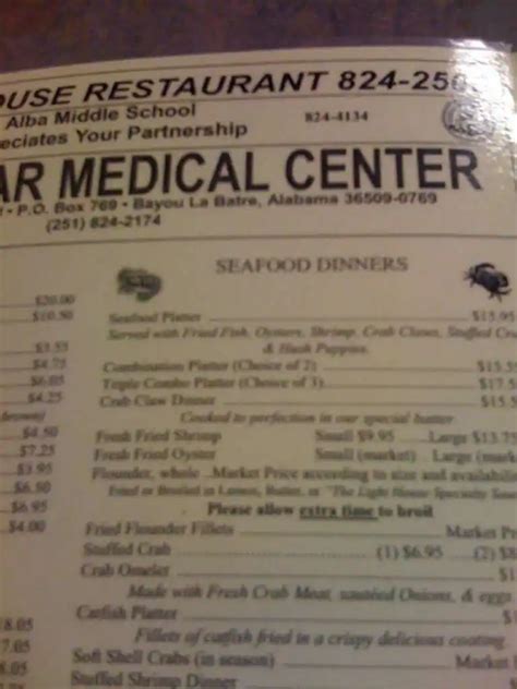 Menu at Lighthouse Restaurant, Bayou La Batre, Padgett Switch Rd