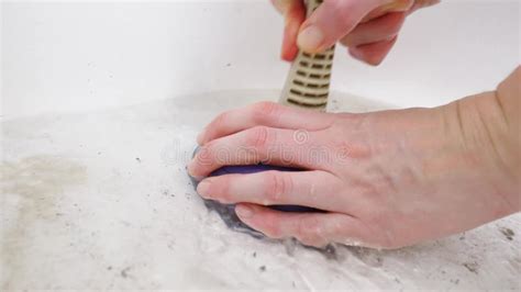 The Clogged Drain in the Shower Cabin is Cleaned with a Plunger. Stock Photo - Image of shower ...