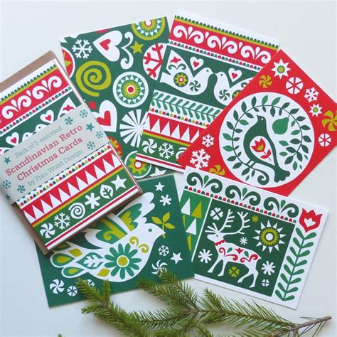 Scandinavian Retro Chistmas Card Pack, Luxury Nordic Folk Art Xmas ...