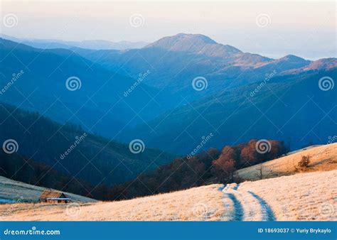 Sunrise Autumn Mountain Road View. Stock Image - Image of flora, highlands: 18693037