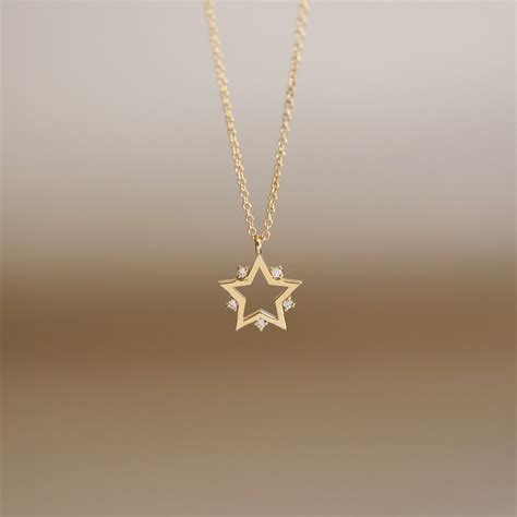 14K Gold Star Pendant Necklace with Natural Diamonds / Constellation ...