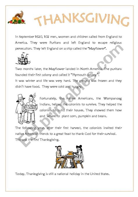 thanksgiving history - ESL worksheet by silvas