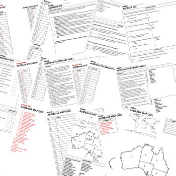 Australia Tests & Vocabulary Quiz, Map Quizzes Geography Assessment, GOOGLE FORM