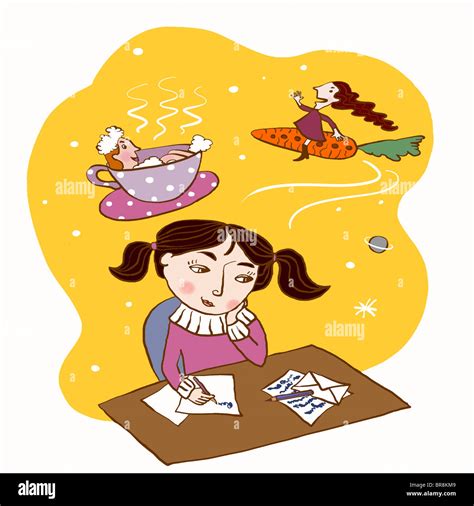 A young girl writing a letter filled with imagination Stock Photo - Alamy
