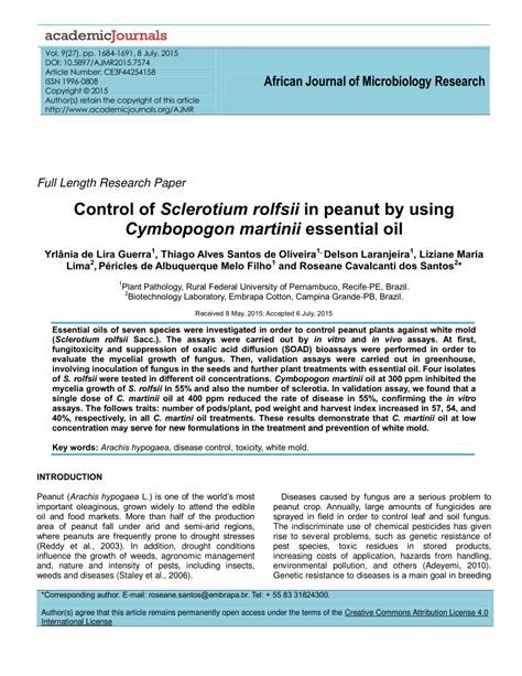 (PDF) Control of Sclerotium rolfsii in peanut by using Cymbopogon ...