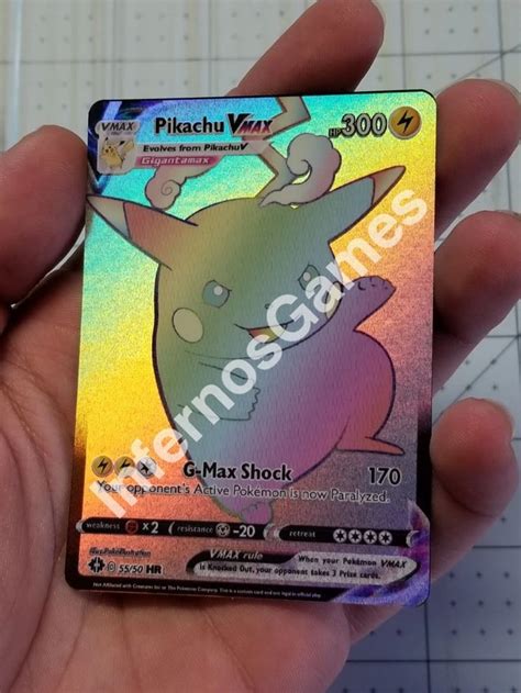 Pikachu Gigantamax V Full Art Rainbow Rare Holo Custom Card | Cool pokemon cards, Custom cards ...