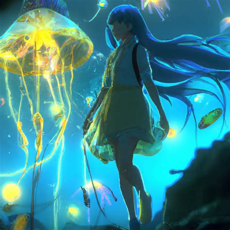 bioluminescent jellyfish girl, Studio Ghibli, Anime...