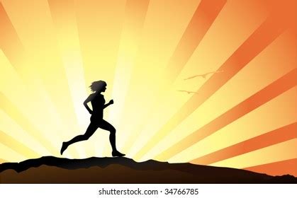 Female Runner Silhouette Sunset Sky Backdrop Stock Vector (Royalty Free ...