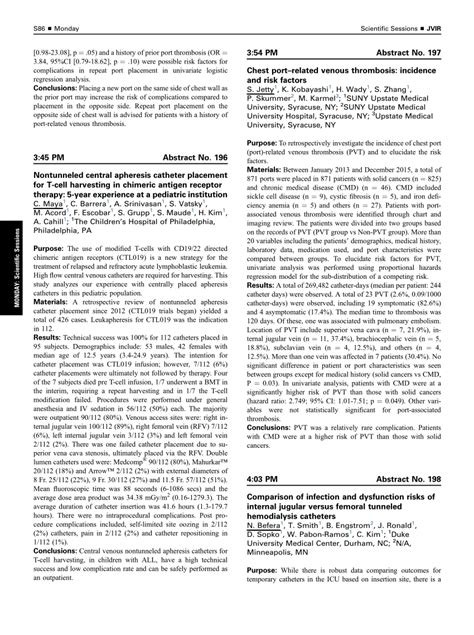 (PDF) 3:45 PM Abstract No. 196 Nontunneled central apheresis catheter placement for T-cell ...