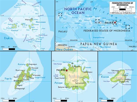 Physical Map of Micronesia - Ezilon Maps