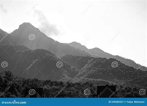 Black and White Mountain Landscape Stock Image - Image of black, peak ...