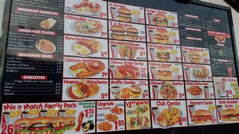 Menu at Tom's Jr. fast food, Lynwood, Long Beach Blvd