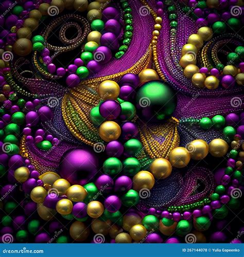 Beads in Mardi Gras Colors Decoration. Illustration Generative AI Stock ...