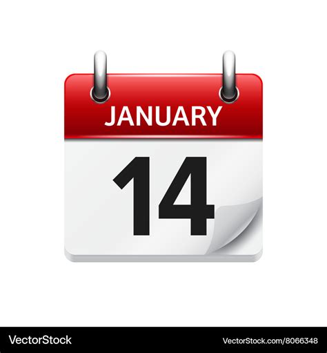 January 14 flat daily calendar icon Date Vector Image