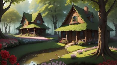 Premium AI Image | The house in the forest anime art style