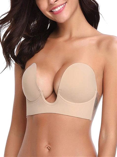 FOCUSNORM - FOCUSNORMM Women Deep U Plunge Bra Push Up Strapless Sticky Adhesive Invisible ...