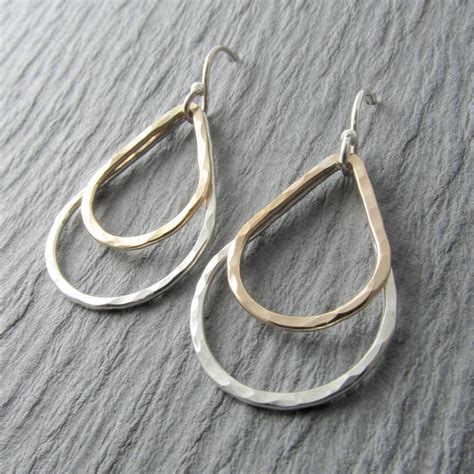 Silver and Gold Earrings Teardrop Earrings Mixed Metal Dangle - Etsy | Simple earrings, Earrings ...