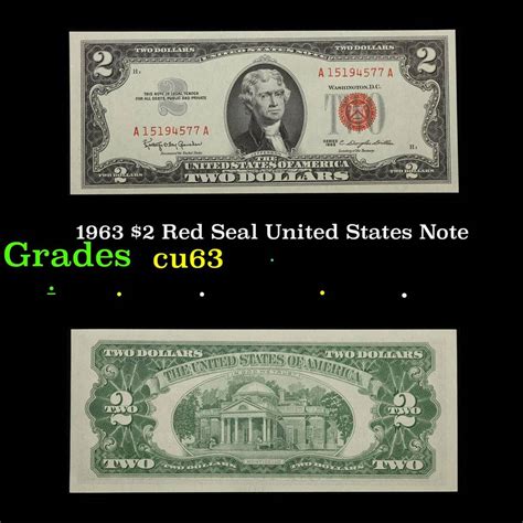 1963 $2 Red Seal United States Note Grades Select Cu