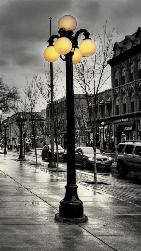 Street City Evening Black White Lights Buildings iPhone Wallpapers Free ...