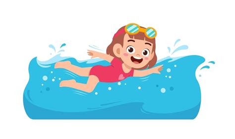 Premium Vector | Cute little kid girl swim under water on summer holiday