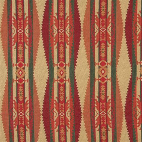 Beige and Burgundy Southwestern Country Abstract Tapestry Upholstery Fabric