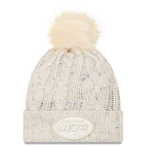 NFL New York Jets New Era Women's Cuffed Knit Hat with Fuzzy Pom - Cream