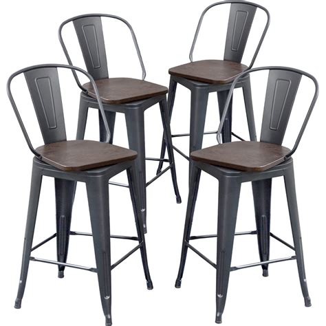 Buy AKLAUS Swivel Metal Bar Stools with Backs Counter Stools Set of 4 ...