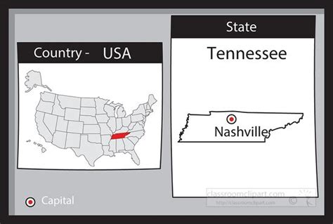 nashville tennessee state us map with capital bw gray - Classroom Clip Art