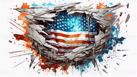 American flag exploding on white, in the style of graffiti style ...