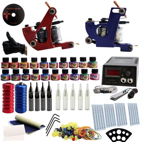 Professional Tattoo Kit 2 Machine Gun Set 20 Colors Pigment Inks LCD Power Supply Complete ...