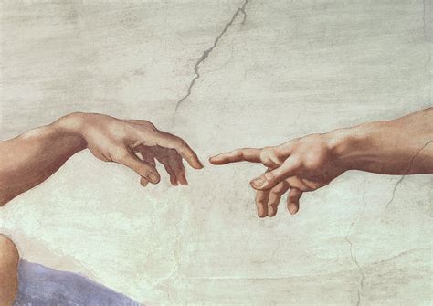 Michelangelo: Hands of God and Adam, Detail from The Creation of Adam ...