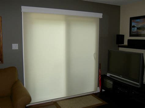 Custom Roller Shade with Wood Valance | Custom roller shades, Sliding glass door, Wood valance