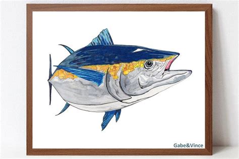 Bluefin Tuna Watercolor Print Coastal Wall Art Beach House - Etsy