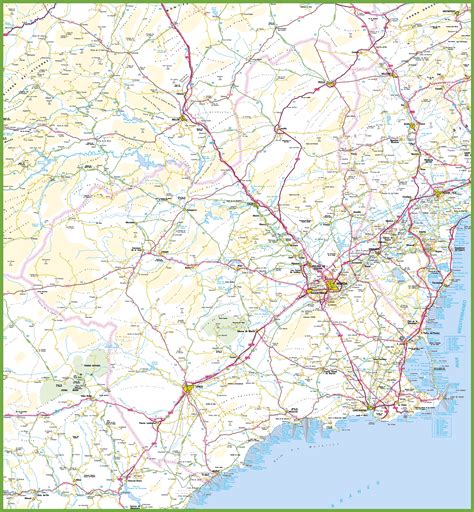 Large detailed map of Region of Murcia with cities and towns