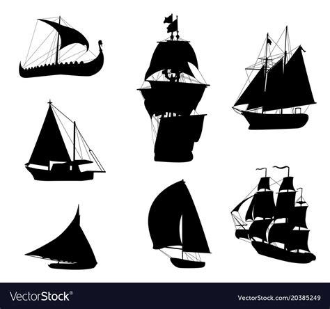 Silhouettes of historic sailing ships-2 Royalty Free Vector