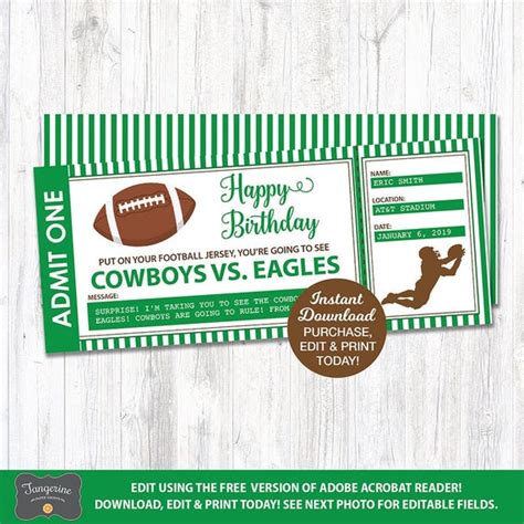 Surprise Football Ticket, Football Gift, Football Ticket Printable ...