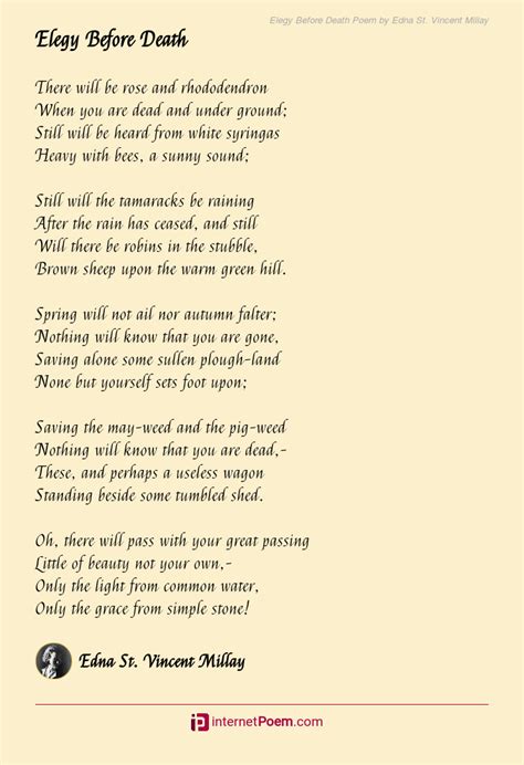 Elegy Before Death Poem by Edna St. Vincent Millay