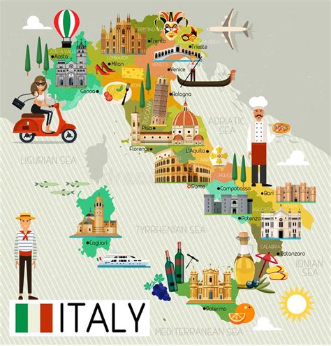 Illustration about Map of Italy and Travel Icons.Italy Travel Map ...